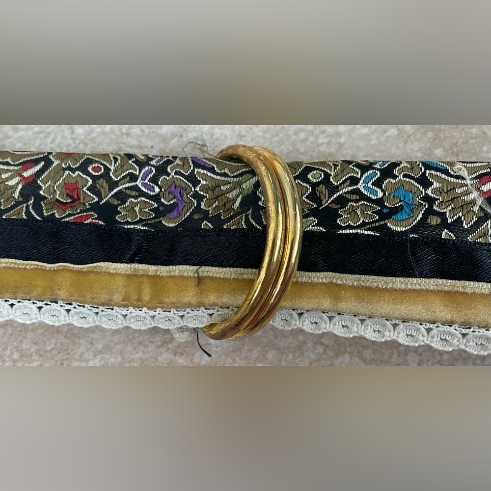 Asian black, gold, white inspired belt with gold hardware and lace detailing;42” - Picture 2 of 5